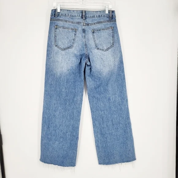 High Rise Wide Leg Jeans Distressed Denim Light Wash Shein Size 30 - Picture 2 of 8